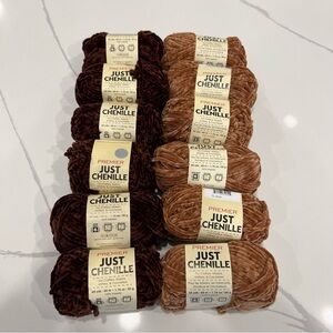 Premier Just Chenille Yarn Bundle - Dark brown and light brown - Lot of 12 NEW